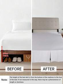 1pc Brushed White 100% Polyester 5-Pleat Bed Skirt Set, Can Be Used To Cover Bed Bottom Clutter - White - View 9
