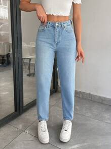 EURMUSE 100% Cotton HIGH RISE BLUE WOMEN MOM JEAN - 562 - Medium Wash - View 5