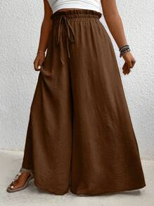 SHEIN LUNE Quần ống rộng màu trơn rộng rãi cỡ lớn - Cà phê nâu - Xem 3