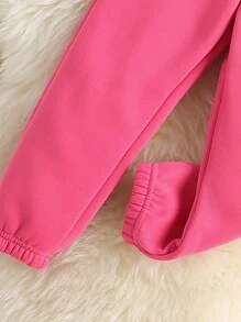 2pcs Young Girl Casual Simple Letter Slogan Printed Crew Neck Sweatshirt And Jogger Pants Set