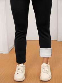 SHEIN Maternity Adjustable Waist Letter Print Casual Leggings - Black - View 6