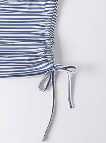 Chiquease Women's Fashionable Bandeau Backless Striped Design Tie-Up Blouse - Blue and White - View 5