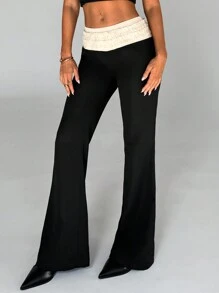 Aloruh Women's Autumn/Winter New Color Block Ruffle Patchwork Flared Pants