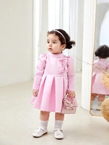 Abito rosa decorato con fiocco dolce per bimbe, autunno/inverno - Rosa - Visualizzare 5