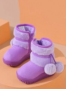 1 Pair Girls Furry Ball Snow Boots, Thermal Lined , Thick And Warm Boots, Suitable For Winter