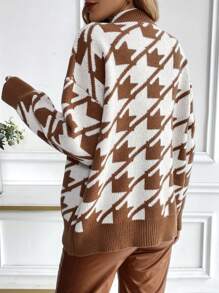 SHEIN LUNE Women's Solid Color Patchwork Button Front Long Sleeve Casual Cardigan Fall Cloth For Women - Khaki - View 2