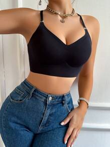 1pc Women Seamless Wireless Silicone Supportive Bra Camisole With Removable Straps