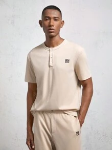 AKNOTIC Business Casual 2pcs Men's Knitted Slim Fit Crew Neck Short Sleeve Casual T-Shirt Set