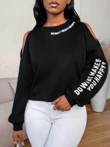 BamGleam 女士休闲标语印花长袖宽松卫衣，适合秋冬季毕业季、返校季、教师节等场合，返校季套头衫，秋季卫衣 - 黑色 - 查看 5