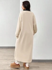 SHEIN EZwear 女款杏色针织中长连衣裙 - 杏色 - 查看 2
