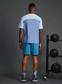 Acti Log Áo thun thể thao nam cổ tròn tay ngắn in chữ Boyfriend Style, quần áo tập gym - Màu xanh nhạt - Xem 2