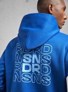 AKNOTIC Business Casual Men's Letter Print Long Sleeve Hoodie & Sweatshirt Set, Casual Outfit, For Fall Winter