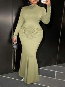 Slaydiva Plus Size Women's Elegant Formal Mermaid Dress With Long Sleeves, For Fall/Winter