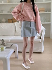 DAZY Flece Oversized Embroidered Cropped Sweatshirt For Women,Fall Clothes