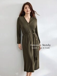 Ocili Leisure Double-Faced Brushed Silky Robe, Women's Sleepwear Bathrobe - Coffee Brown - View 1