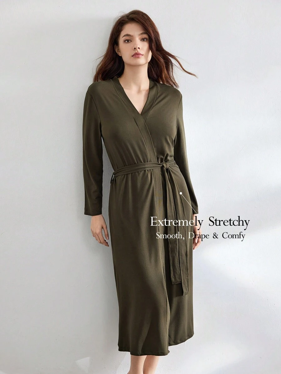 Ocili Leisure Double-Faced Brushed Silky Robe, Women's Sleepwear Bathrobe - Coffee Brown - View 1