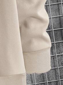 EURMUSE Men Slogan & Cartoon Graphic Drawstring Thermal Lined Hoodie - Camel - View 4