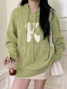 DAZY Women's Letter Pattern Drop Shoulder Loose Fit Sweater Hoodie, Autumn & Winter