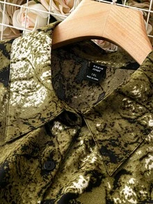 SHEIN Clasi Áo cánh tay dài rộng rãi in họa tiết nhuộm loang thời trang xuân/hè cỡ lớn cho nữ - Màu xanh lá cây đậm - Xem 3