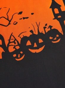 SHEIN LUNE Halloween Plus Size Women's Summer Castle Print Tie Back 3/4 Sleeve Maxi Elegant Dress