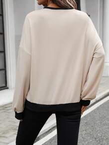 SHEIN LUNE Women's Color Block Round Neck Casual Sports Sweatshirt, Warm For Fall/Winter - Khaki - View 2