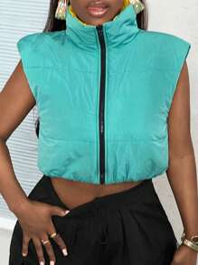 Slaydiva Áo vest không tay có đệm lót phía trước có khóa kéo đảo ngược - E - Nhiều màu - Xem 7