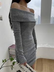 DAZY Vestido mini slim fit de un hombro de unicolor para mujer, gris, primavera/verano/otoño