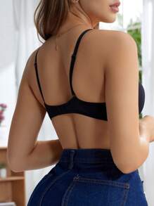 1pc Lace Splice Swimwear With Bow Decor & Underwire For Women - Black - View 2
