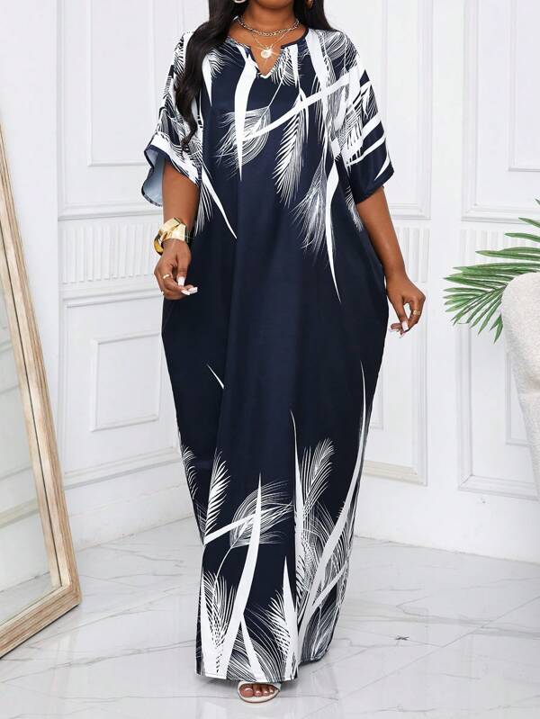 SHEIN Lady Primavara Si Vara Toamna Si Iarna Rochie Caftan Eleganta Bleumarin Tesut Crestat Rochii Marime Plus
