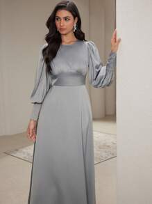 Modelyn Đầm Maxi Tay Dài Cổ Tròn Thanh Lịch Màu Trơn Cho Nữ Dự Tiệc Sang Trọng Đầm Maxi Tay Dài Dự Tiệc Sang Trọng - Màu xanh lam - Xem 7