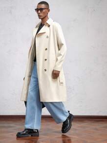 AKNOTIC Business Casual Abrigo casual largo y holgado para hombre, con cuello vuelto y manga larga, para otoño e invierno - Albaricoque - Ver 1