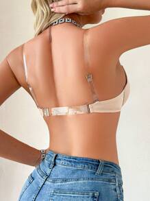 SHEIN Women's Solid Color Front Closure Simple Bra, Casual Daily Wear - Apricot - View 2