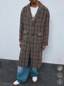 Manfinity VCAY Men's Winter Long Sleeve Casual Checkered Long Knitted Coat - Multicolor - View 1