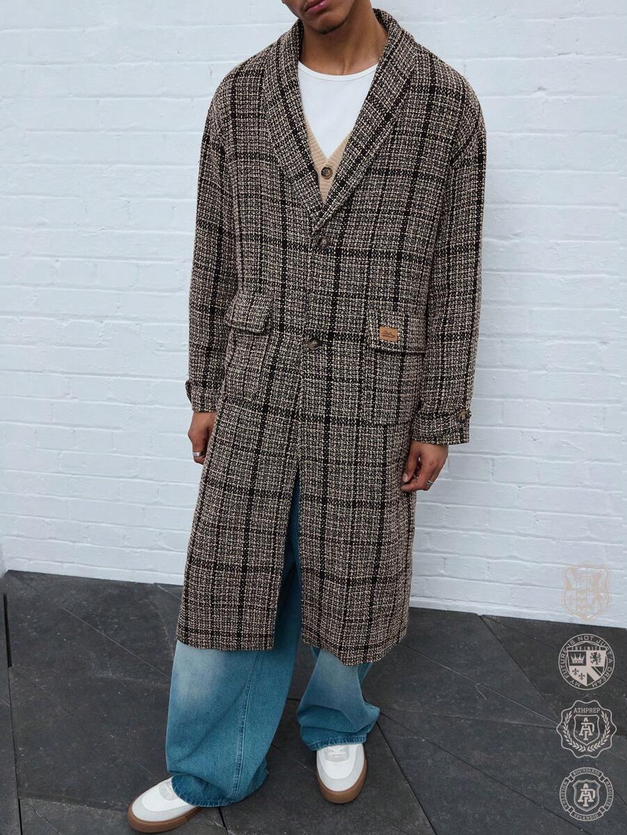 Manfinity VCAY Men's Winter Long Sleeve Casual Checkered Long Knitted Coat - Multicolor - View 1