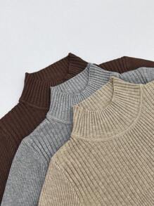 Chiquease Jersey de cuello alto ajustado para mujer, jersey de punto de otoño e invierno - Multicolor - Ver 6