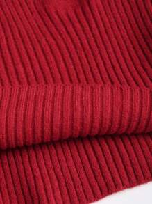 SHEIN Black Friday x Star Picks Sweetra 女士纯色心形领前系带插肩袖毛衣，秋冬季款 - 紅色 - 查看 3