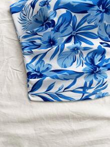 Soleia 女士蓝白印花抹胸上衣，适合度假、秋冬季时尚内衣