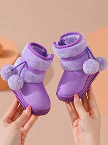 1 Pair Girls Furry Ball Snow Boots, Thermal Lined , Thick And Warm Boots, Suitable For Winter