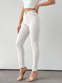 EURMUSE Quần Jeans Ống Đứng Ôm Dáng Màu Trơn Thường Ngày Cho Nữ - trắng - Xem 3