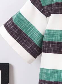 SHEIN Bộ 2 món/Bộ áo sơ mi sọc tay ngắn cài nút phía trước và quần short trang phục thường ngày cho bé trai - Nhiều màu - Xem 4