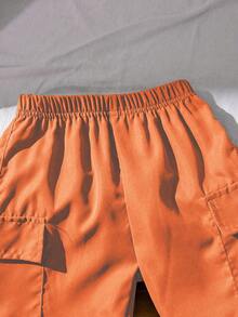 SHEIN 2 件装年轻男孩纹理条纹 Polo 衫和休闲裤套装，夏季 - 橘色 - 查看 8