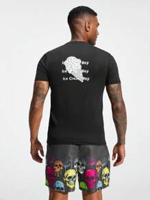 Manfinity KASUA Men's Letter Print Short Sleeve Surfing T-Shirt - Black - View 2