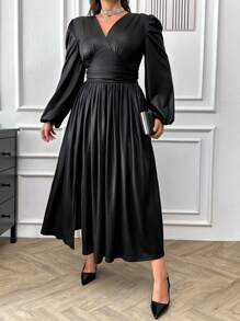 EURMUSE Plus Two Tone Wrap Evening Dress - Black - View 4