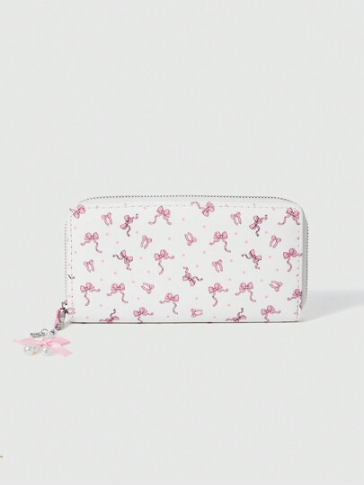 Kawaii 1 Stück Niedliche Geldbörse für Damen mit Punktemuster und Schleife Design, Reißverschluss Münztasche