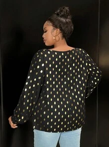 Slaydiva Plus Size Women's Black Casual Raglan Sleeve Short Sleeve Twist Metallic Shirt - Black - View 2