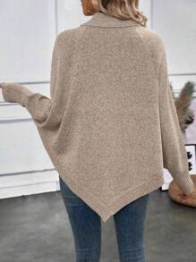 SHEIN LUNE Suéter informal de mujer con cuello vuelto, botones y mangas de murciélago