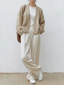 Dazy-Less 落肩系带开衫，长袖上衣，复古风格商务休闲女装，秋季服装