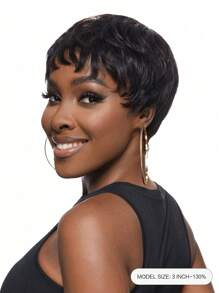 Short Pixie Cut Wig Natural Black Color Wave Bob Human Hair Wig With Bangs