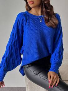 Chiquease Suéter de cuello alto azul marino bordado con cuentas