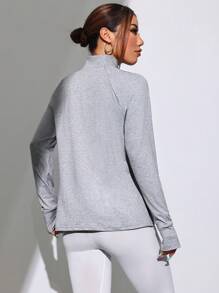 Easithlete 女士纯色拉链长袖连帽衫秋季拉链运动衫 - 灰色 - 查看 2